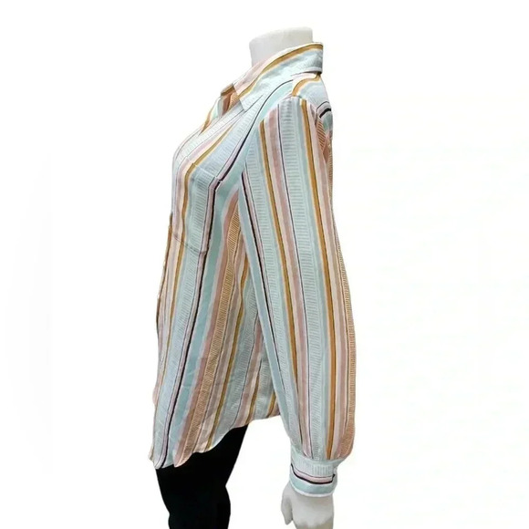 Violet + Claire Hi  Lo Long Sleeve Striped Button Down Blouse Top Size Large - Picture 2 of 10